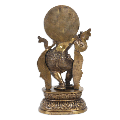 Escultura de latón - Escultura tradicional de latón de Krishna con acabado antiguo