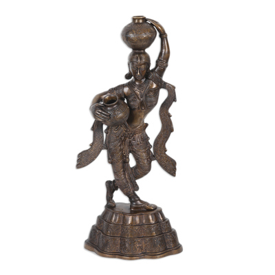 Cultural Brass Sculpture of Shakuntala with Antique Finish