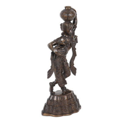 Brass sculpture, 'Shakuntala's Passion' - Cultural Brass Sculpture of Shakuntala with Antique Finish
