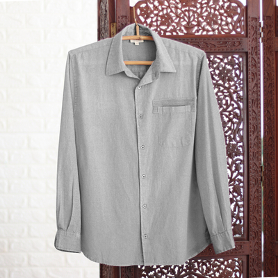 Herrenhemd aus Baumwollmischung - Langärmliges Herrenhemd aus überfärbter Baumwollmischung in Grau