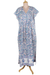 Vestido largo de algodón - Vestido largo de cintura imperio de algodón floral azul y turquesa
