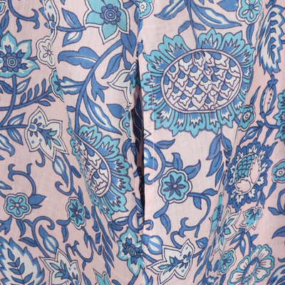 Vestido largo de algodón - Vestido largo de cintura imperio de algodón floral azul y turquesa