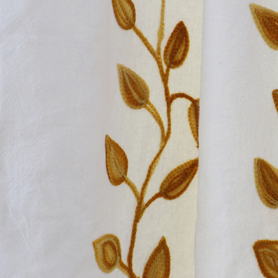 Embroidered cotton curtains, 'Sunny Vines' (pair) - Handcrafted Embroidered Leafy Cotton Curtains (Pair)