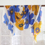 Wool shawl, 'Cheerful Blossoms' - Stitch-Accent Wool Shawl with Screen-Printed Floral Motifs