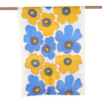 Wool shawl, 'Cheerful Blossoms' - Stitch-Accent Wool Shawl with Screen-Printed Floral Motifs