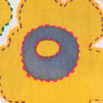 Wool shawl, 'Cheerful Blossoms' - Stitch-Accent Wool Shawl with Screen-Printed Floral Motifs