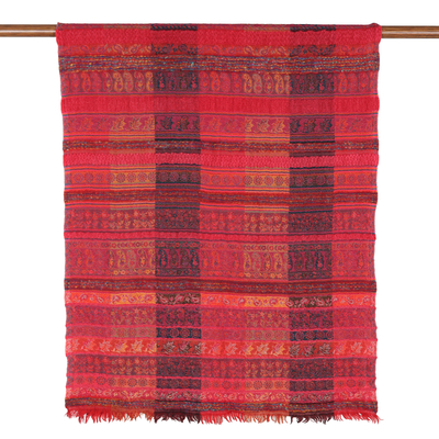 Chal de lana - Mantón de Lana Jacquard con Flecos y Rayas Tejido en India