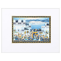 Miniature painting, 'Udaipur Palace' - Signed Traditional Cityscape Miniature Painting from India