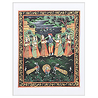Miniature painting, 'Radha Krishna' - Signed Traditional Hindu Miniature Painting from India