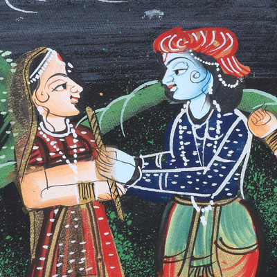Miniature painting, 'Radha Krishna' - Signed Traditional Hindu Miniature Painting from India