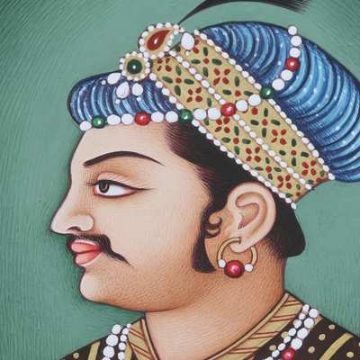 Jahangir – Gestrecktes Diptychon Porträtgemälde mit natürlichen Farbstoffen