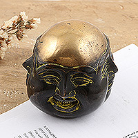 Brass paperweight, 'Sage's Facets' - Handcrafted Brass Paperweight of an Expressive Man