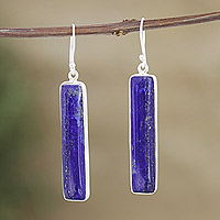 Lapis lazuli dangle earrings, 'Monument of the Wise' - Sterling Silver Dangle Earrings with Lapis Lazuli Cabochons