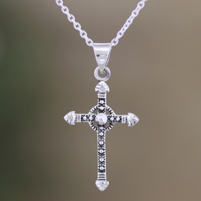 Sterling Silver Cross Pendant Necklace with Polished Finish