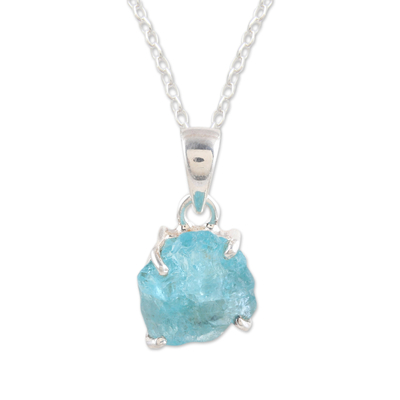 Apatite pendant necklace, 'Creative Freedom' - Sterling Silver Pendant Necklace with Freeform Apatite Gem