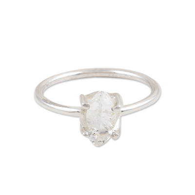 Quartz solitaire ring, 'Soul Purity' - Polished Sterling Silver Solitaire Ring with Clear Quartz