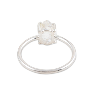 Quartz solitaire ring, 'Soul Purity' - Polished Sterling Silver Solitaire Ring with Clear Quartz