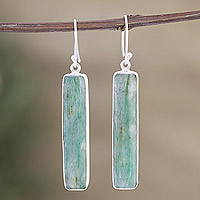 Aventurine dangle earrings, 'Monument of the Leader' - Sterling Silver Dangle Earrings with Aventurine Cabochons