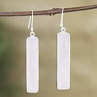 Rose quartz dangle earrings, 'Monument of the Loving' - Sterling Silver Dangle Earrings with Rose Quartz Cabochons