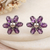 Pendientes botón de amatista con baño de rodio - Aretes de botón florales chapados en rodio con joyas de amatista