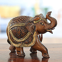 Wood sculpture, 'Elephant Splendor' - Kadam Wood Elephant Sculpture Hand-Carved in India