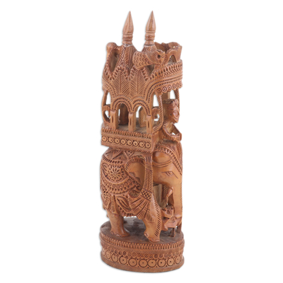 Wood sculpture, 'Ambabari Elephant' - Sandalwood Ambabari Elephant Sculpture Hand-Carved in India