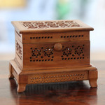 Wood decorative box, 'Jali' - Hand-Carved Wood Decorative Box with Jali Openwork Accents