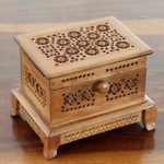 Wood decorative box, 'Jali' - Hand-Carved Wood Decorative Box with Jali Openwork Accents