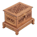 Wood decorative box, 'Jali' - Hand-Carved Wood Decorative Box with Jali Openwork Accents