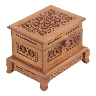 Caja decorativa de madera - Caja decorativa de madera tallada a mano con detalles calados Jali