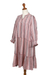 Embroidered cotton a-line dress, 'Between Sweet Lines' - colourful Striped Embroidered Cotton A-Line Dress from India
