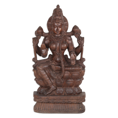 Hindu Goddess Saraswati Sculpture Hand-Carved in Teak Wood - Majestic ...