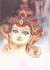'Goddess Durga' - Pintura de acuarela estirada firmada de la deidad hindú
