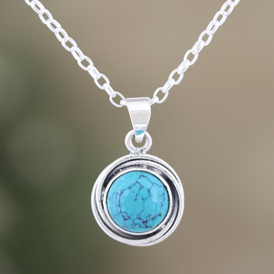 Sterling silver pendant necklace, 'Lagoon Soul' - Sterling Silver Pendant Necklace with Recon Turquoise Stone