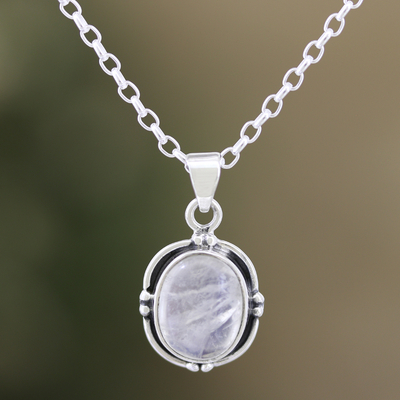 Collar con colgante de piedra lunar arcoíris - Collar con colgante de plata de ley con piedra lunar arcoíris