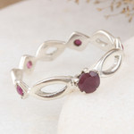 Ruby band ring, 'Ruby Princess' - Polished Sterling Silver Band Ring with Ruby Jewels