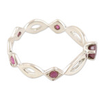 Ruby band ring, 'Ruby Princess' - Polished Sterling Silver Band Ring with Ruby Jewels