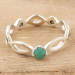 Emerald band ring, 'Emerald Princess' - Polished Sterling Silver Band Ring with Emerald Jewels