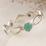 Emerald band ring, 'Emerald Princess' - Polished Sterling Silver Band Ring with Emerald Jewels