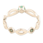 Emerald band ring, 'Emerald Princess' - Polished Sterling Silver Band Ring with Emerald Jewels