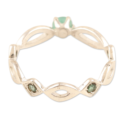 Emerald band ring, 'Emerald Princess' - Polished Sterling Silver Band Ring with Emerald Jewels