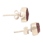 Garnet stud earrings, 'Liberated Perseverance' - Sterling Silver Stud Earrings with Freeform Garnet Stones