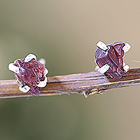 Garnet stud earrings, 'Perseverance Core' - Sterling Silver Stud Earrings with Natural Garnet Gemstones