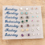 Gemstone stud earrings, 'Life Gems' (set of 14) - Set of 14 Gemstone Stud Earrings in a Polished Finish