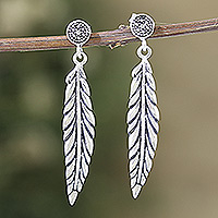 Pendientes colgantes de plata de ley - Aretes colgantes de plata esterlina con tema de plumas de la India