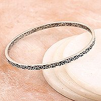 Sterling silver bangle bracelet, 'Vines from Noida' - Leafy Sterling Silver Bangle Bracelet Crafted in India