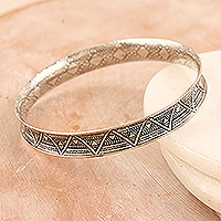 Sterling silver bangle bracelet, 'Palatial Halo'