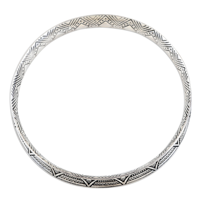 Sterling silver bangle bracelet, 'Palatial Halo' - Traditional Sterling Silver Bangle Bracelet from India
