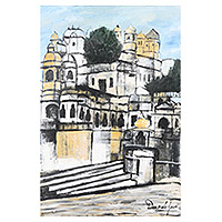 'Udaipur III' - Expressionist Acrylic Painting of Traditional Street