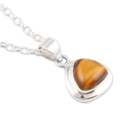 Tiger's eye pendant necklace, 'Courage Realm' - Polished Sterling Silver Pendant Necklace with Tiger's Eye